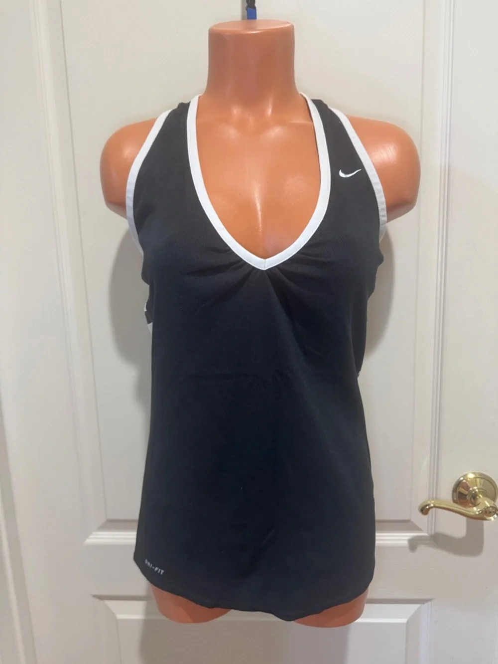 NIKE DRI-FIT Nautical Navy White V Neck Tank Stripe Insets S Small $40 EUC KL